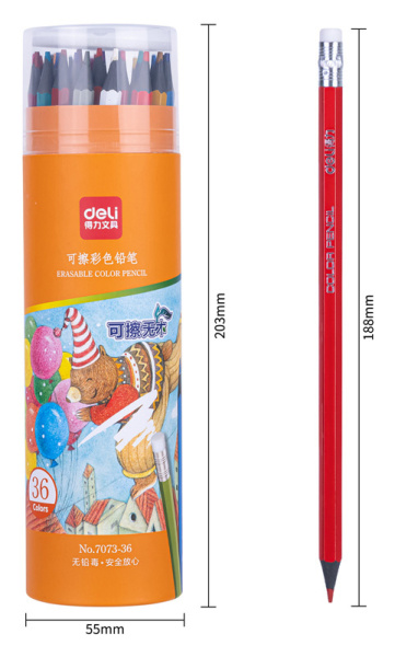 Карандаш цв. Deli 7073-36 пластик туба пл. (36шт) ластик