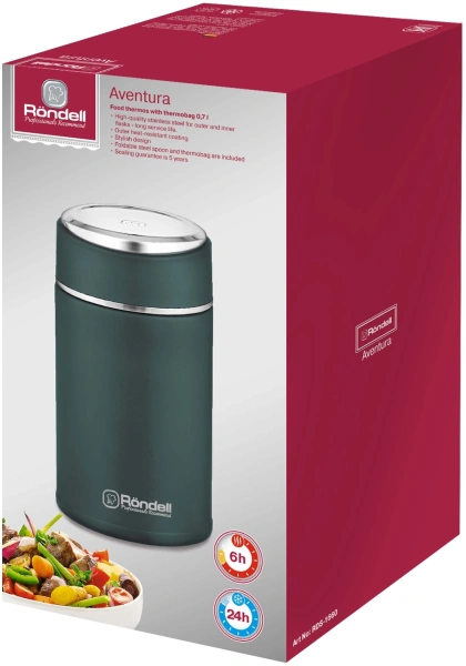 Термос для еды Rondell Aventura RDS-1660 0.7л. морская волна с чехлом картонная коробка