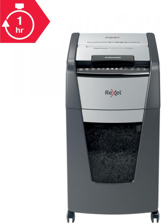 Шредер Rexel Optimum AutoFeed 300M черный с автоподачей (секр.P-5) фрагменты 300лист. 60лтр. скрепки скобы пл.карты