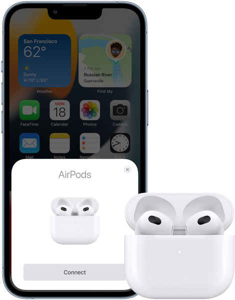 Гарнитура вкладыши Apple AirPods 3 A2565/A2564/A2897 Lightning белый беспроводные bluetooth в ушной раковине (MPNY3AM/A)