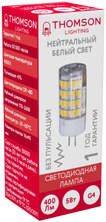 Лампа светодиодная Thomson TH-B4206 5Вт цок.:G4 капсул. 220B 4000K св.свеч.бел.нейт. (упак.:1шт)