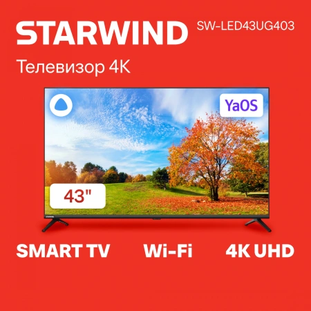 Телевизор LED Starwind 43" SW-LED43UG403 Яндекс.ТВ Frameless черный 4K Ultra HD 60Hz DVB-T DVB-T2 DVB-C DVB-S DVB-S2 USB WiFi Smart TV