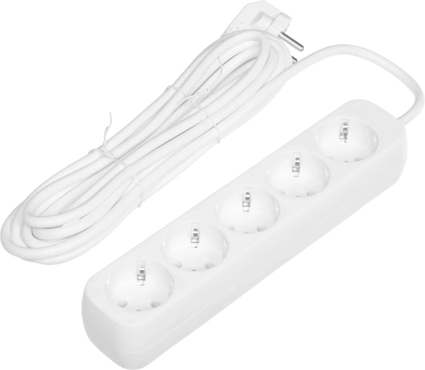 Сетевой удлинитель Defender E550 5м (5 розеток) белый (пакет ПЭ)