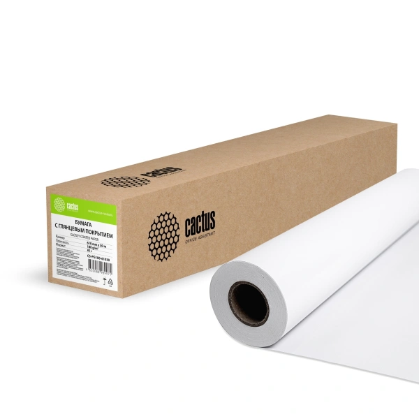 Бумага Cactus CS-PG180-61030 24"(A1) 610мм-30м/180г/м2/белый глянцевое для струйной печати втулка:50.8мм (2")