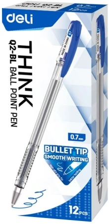Ручка шариков. Deli Think EQ2-BL прозрачный/синий d=0.7мм син. черн. (1шт)