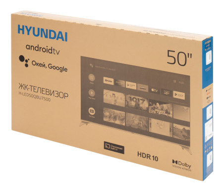 Телевизор QLED Hyundai 50" H-LED50QBU7500 Android TV Frameless черный 4K Ultra HD 60Hz DVB-T DVB-T2 DVB-C DVB-S DVB-S2 USB WiFi Smart TV