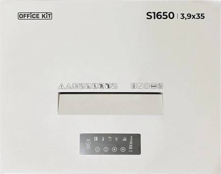 Шредер Office Kit S1650 3,9х35 белый (секр.P-4)/фрагменты/35лист./165лтр./скрепки/скобы/пл.карты/CD