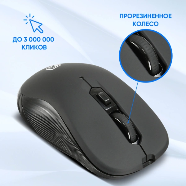 Мышь Оклик 610MWC черный оптическая (1600dpi) беспроводная USB/USB-C для ноутбука (6but)