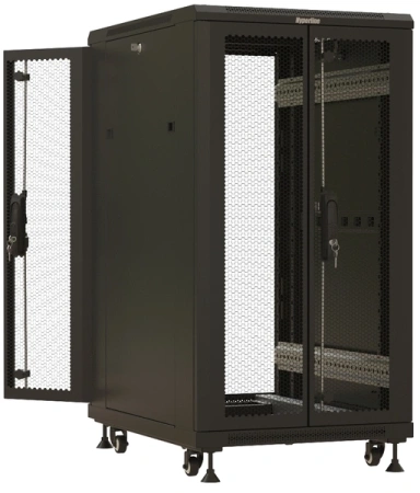 Шкаф коммутационный Hyperline (TTBR-1866-DD-RAL9004) напольный 18U 600x600мм пер.дв.перфор.2ств. зад