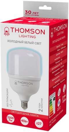 Лампа светодиодная Thomson TH-B2365 40Вт цок.:E27 цилин. 220B 6500K св.свеч.бел.хол. T120 (упак.:1шт)