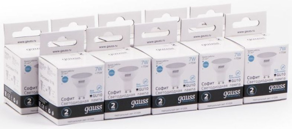 Лампа светодиодная Gauss Elementary MR16 7Вт цок.:GU10 спот 220B 4100K св.свеч.бел.нейт. MR16 (упак.:10шт) (13627)