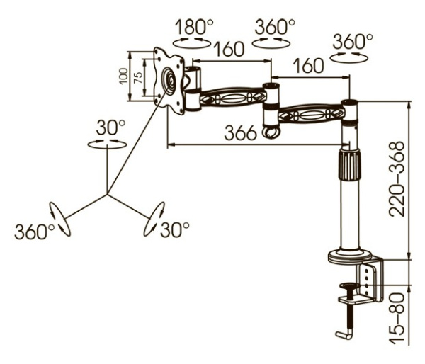 Кронштейн для мониторов ЖК Kromax OFFICE-2 серый 15"-32" макс.10кг настольный поворот и наклон