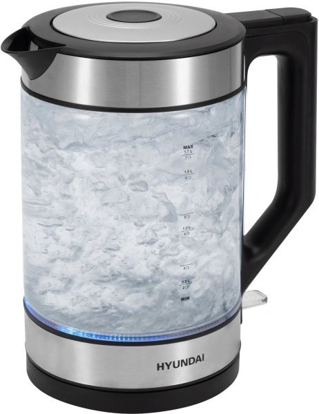 Чайник Hyundai HYK-G3509 1.7л. 2200Вт черный/прозрачный (стекло/пластик)