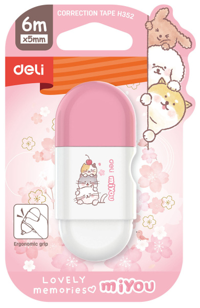 Лента коррект. Deli EH352 6мх5мм ассорти корпус белый блистер