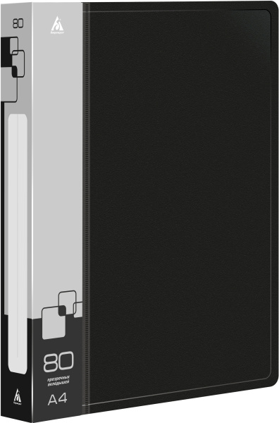 Папка с 80 прозр.вклад. Бюрократ -BPV80BLCK A4 пластик 0.8мм торц.карм с бум. встав черный