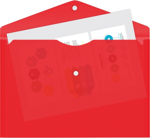 Конверт на кнопке Бюрократ DeLuxe DL801RED/1 A4 пластик 0.18мм красный