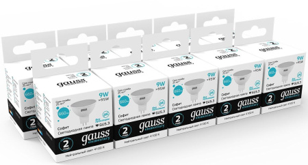 Лампа светодиодная Gauss Elementary MR16 9Вт цок.:GU5.3 спот 220B 4100K св.свеч.бел.нейт. MR16 (упак.:10шт) (13529)