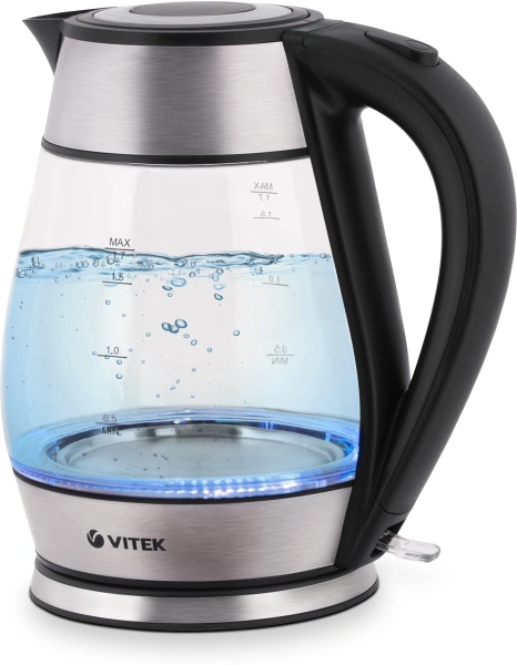 Чайник электрический Vitek VT-7037 1.8л. 2200Вт прозрачный/черный корпус: стекло/металл/пластик