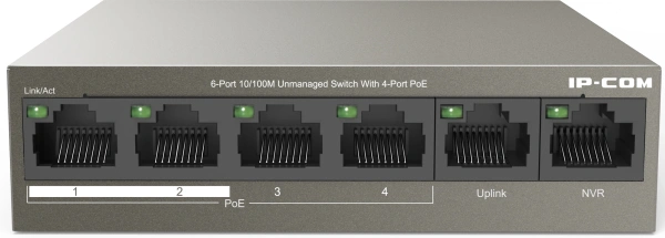 Коммутатор IP-Com F1106P-4-63W (L2) 6x100Мбит/с 4PoE 63W неуправляемый