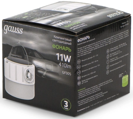 Фонарь походный Gauss GFL005 белый 11Вт лам.:светодиод. 312lx встроенный аккумулятор солн.бат. (GF005)