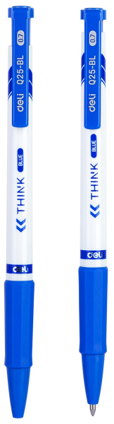 Ручка шариков. автоматическая Deli Think EQ25-BL белый/синий d=0.7мм син. черн. резин. манжета