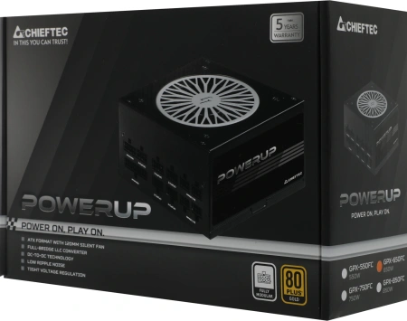 Блок питания Chieftec ATX 650W PowerUp GPX-650FC 80+ gold 24+2x(4+4) pin APFC 120mm fan 9xSATA Cab Manag RTL