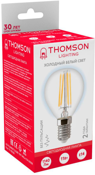 Лампа филам. Thomson Filament TH-B2338 11Вт цок.:E14 шар 220B 6500K св.свеч.бел.хол. Globe (упак.:1шт)