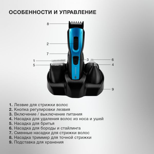 Машинка для стрижки Starwind SHC 4379 синий/черный 3Вт (насадок в компл:8шт)