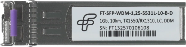 Модуль оптический Future Technologies FT-SFP-WDM-1,25-5531L-10-B-D Модуль оптический FT-SFP-WDM-1,25-5531L-10-B-D (1Gb, 10km, TX1550/RX1310, LC, DDM)