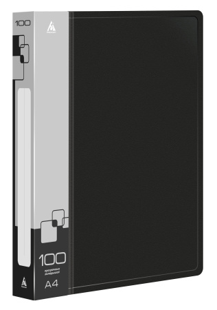 Папка с 100 прозр.вклад. Бюрократ -BPVN100BLCK A4 пластик 0.8мм торц.карм с бум. встав черный