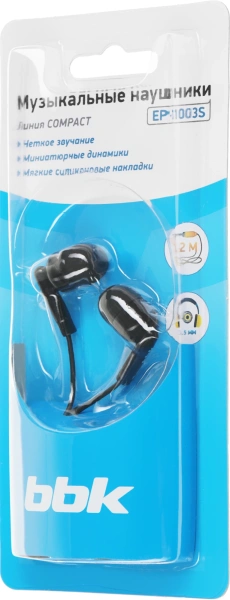 Наушники вкладыши BBK EP-1003S 1.2м черный проводные в ушной раковине (EP-1003S (B))
