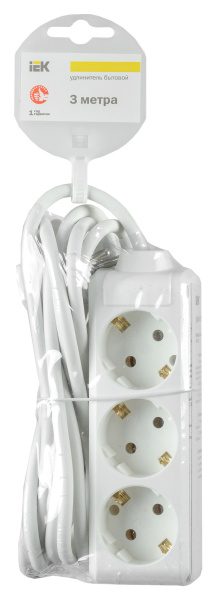 Сетевой удлинитель IEK У03 3м (3 розетки) белый (пакет ПЭ)
