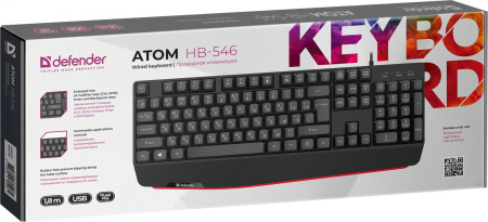 Клавиатура Defender Atom HB-546 черный USB Multimedia for gamer (подставка для запястий) (45546)