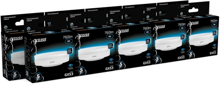Лампа светодиодная Gauss 108008308 8Вт цок.:GX53 таблетка 150B св.свеч.бел.хол. GX53 (упак.:10шт)