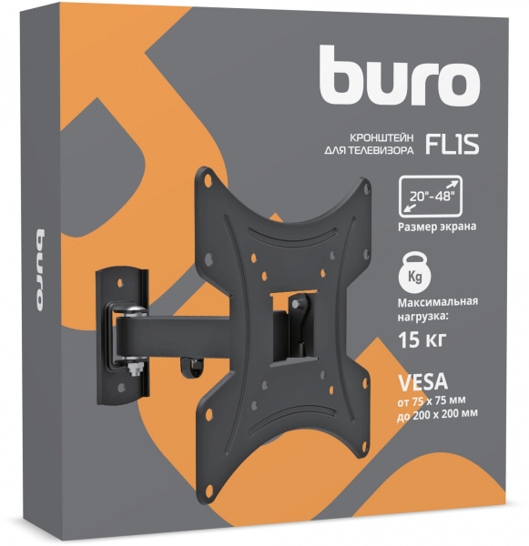 Кронштейн для телевизора Buro FL1S черный 20"-48" макс.15кг настенный поворотно-выдвижной и наклонный