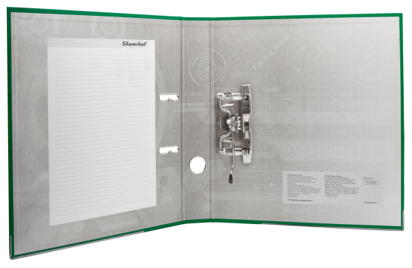 Папка-регистратор Silwerhof 355021-03 A4 75мм ПВХ/бумага зеленый мет.окант. сборная смен.карм. на кор.