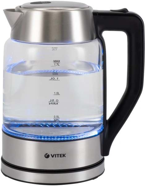 Чайник электрический Vitek VT-7043 1.7л. 2200Вт прозрачный/черный корпус: стекло