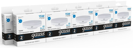 Лампа светодиодная Gauss Elementary 83835 15Вт цок.:GX53 таблетка 180B 6500K св.свеч.бел.хол. GX53 (упак.:1шт)