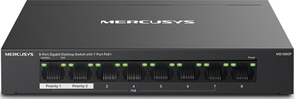 Коммутатор Mercusys MS108GP (L2) 8x1Гбит/с 7PoE+ 65W неуправляемый