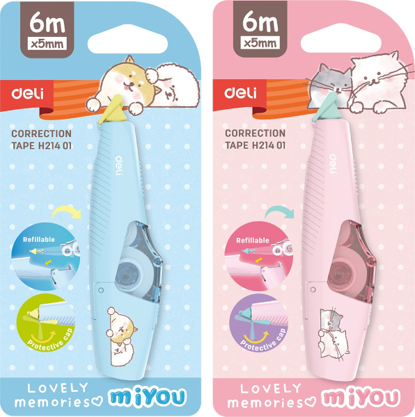 Лента коррект. Deli EH21401 6мх5мм ассорти корпус белый блистер
