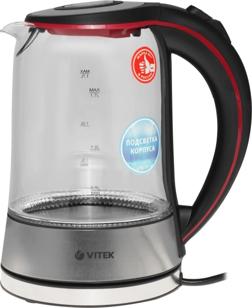 Чайник электрический Vitek VT-7009 1.7л. 2200Вт прозрачный корпус: стекло