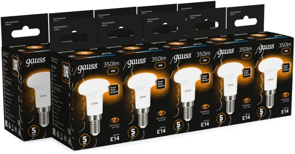 Лампа светодиодная Gauss R39 4Вт цок.:E14 (упак.:10шт) рефлек. 220B св.свеч.бел.теп. (106001104)