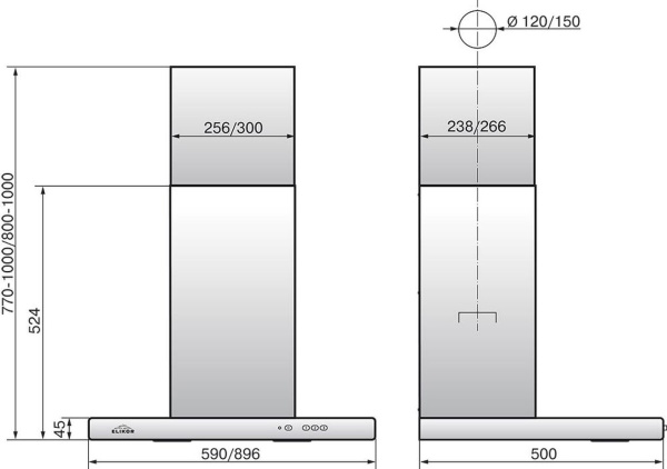 Вытяжка каминная Elikor Квадра 90Н-650-К3Д нержавеющая сталь управление: кнопочное (1 мотор)