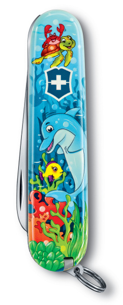 Нож перочинный Victorinox My First Victorinox Dolphin Edition (0.2373.E1) 84мм 9функц. голубой/рисунок карт.коробка
