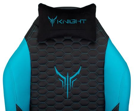 Кресло игровое Knight Neon черный/голубой соты эко.кожа с подголов. крестов. металл