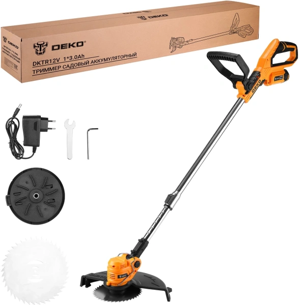 Триммер электрический Deko DKTR12V Max аккум. неразбор.штан. реж.эл.:нож