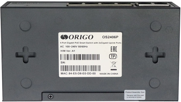 Коммутатор Origo OS2406P/60W OS2406P/60W/A1A (L2) 6x1Гбит/с 4PoE 60W настраиваемый