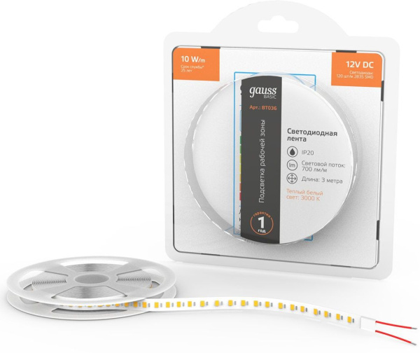 Лента светодиод. Gauss Basic 3м (BT036)