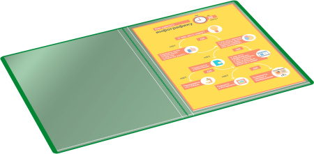Папка с 10 прозр.вклад. Бюрократ -BPV10GRN A4 пластик 0.6мм торц.карм с бум. встав зеленый