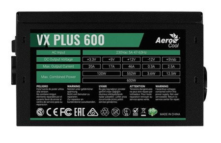Блок питания Aerocool ATX 600W VX PLUS 600W (24+4+4pin) 120mm fan 3xSATA RTL